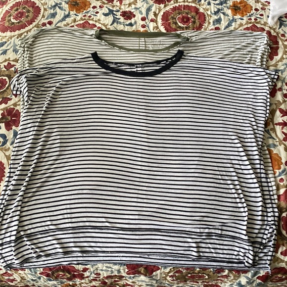 Time and Tru Tops - Black and white and green and white striped tees, Lot of 2